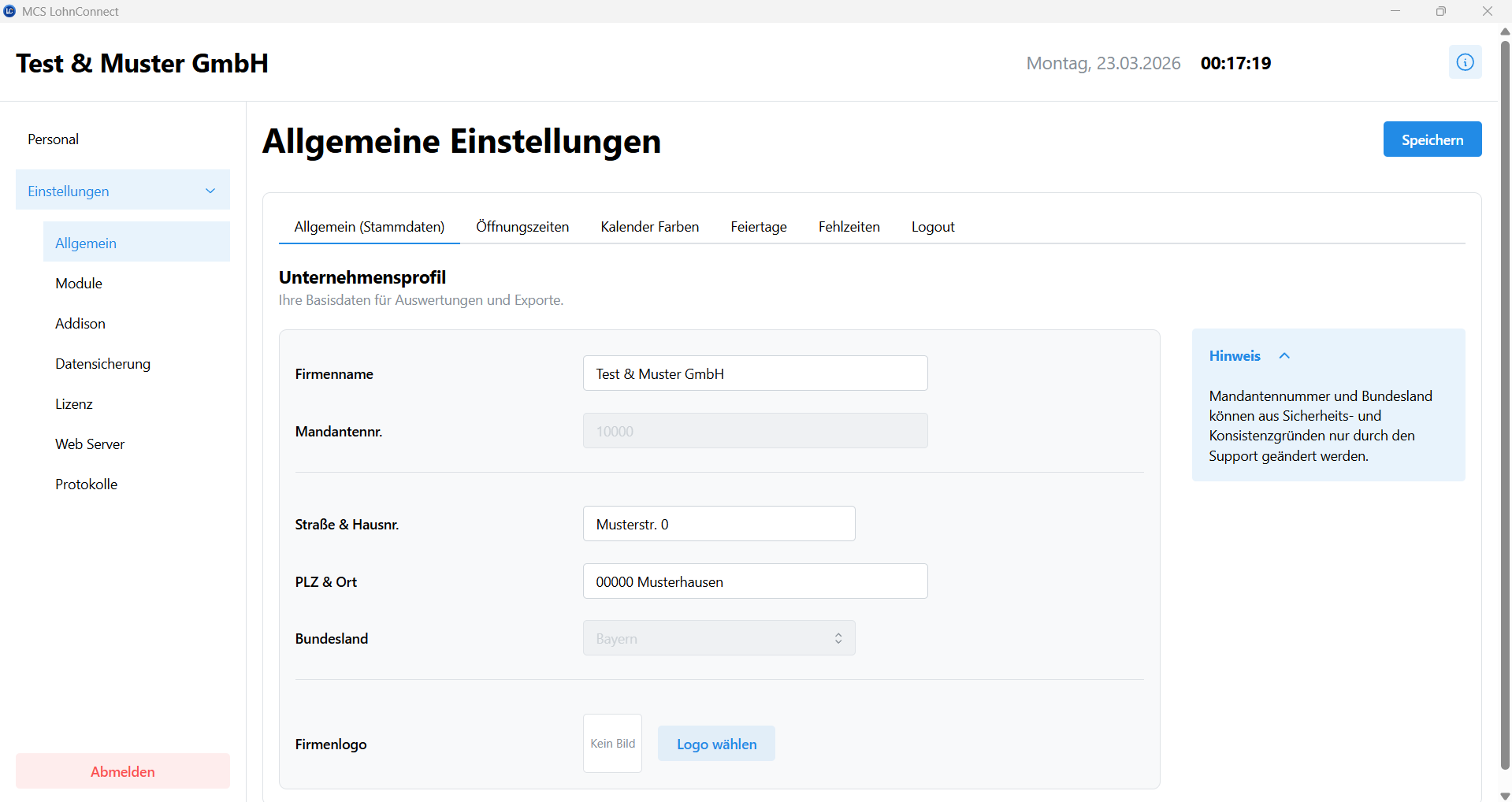Allgemeine Einstellungen und Stammdaten
